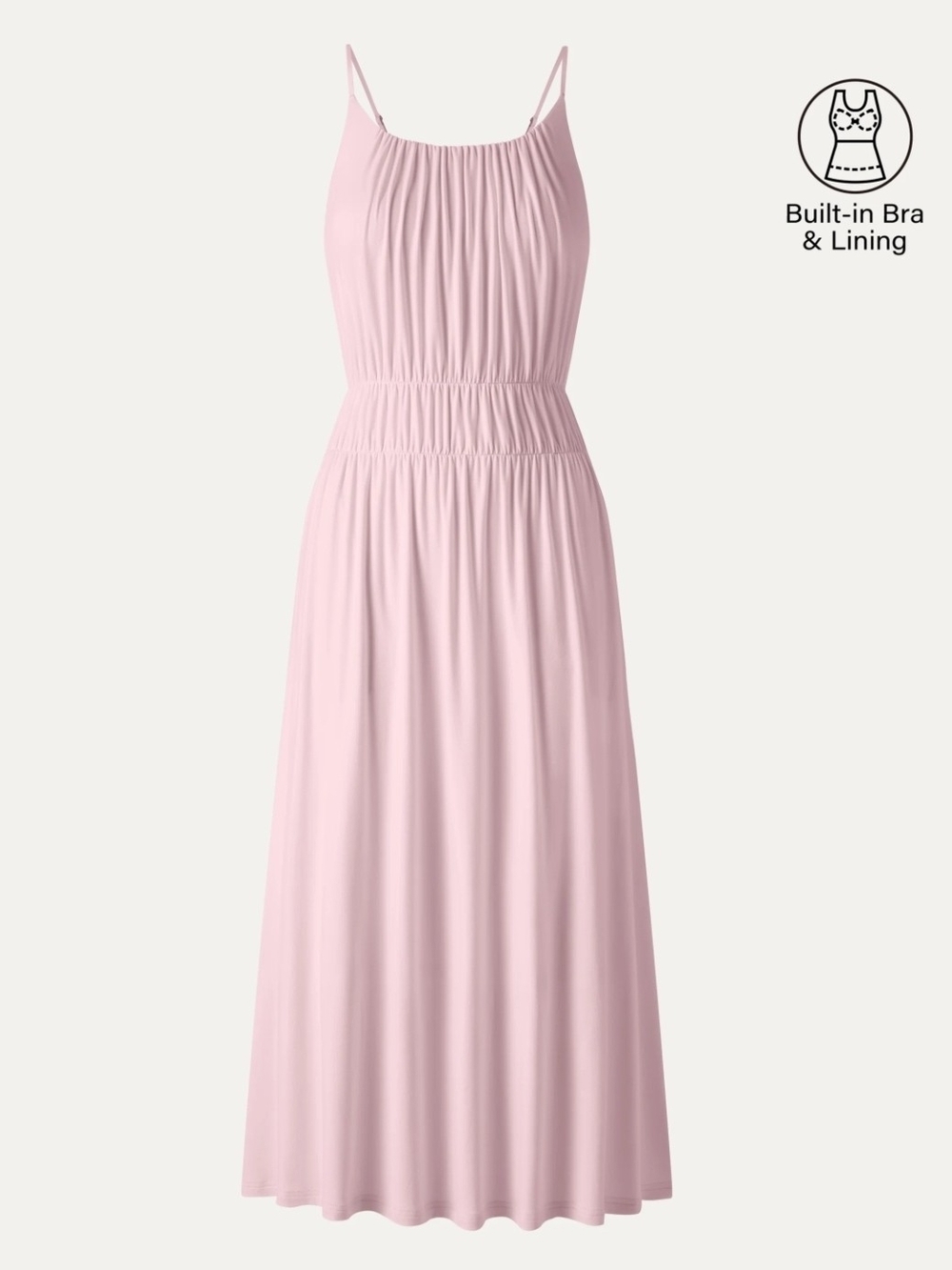 OGL Light Pink Spaghetti Strap Maxi Dress With Built In Bra, NWT